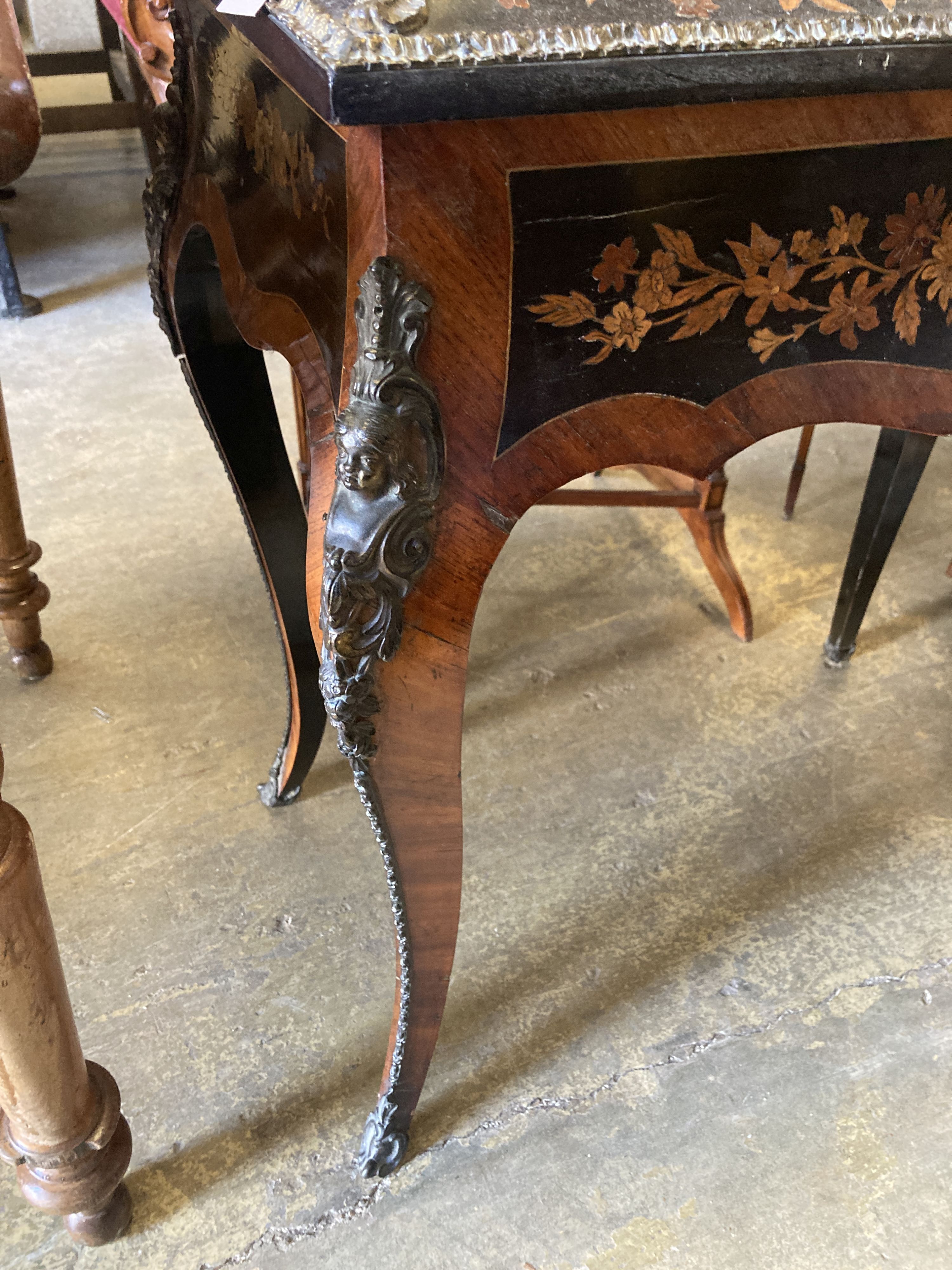 A 19th century French marquetry and kingwood jardiniere table, with ormolu mounts and removable cover, width 72cm, depth 42cm, height 7